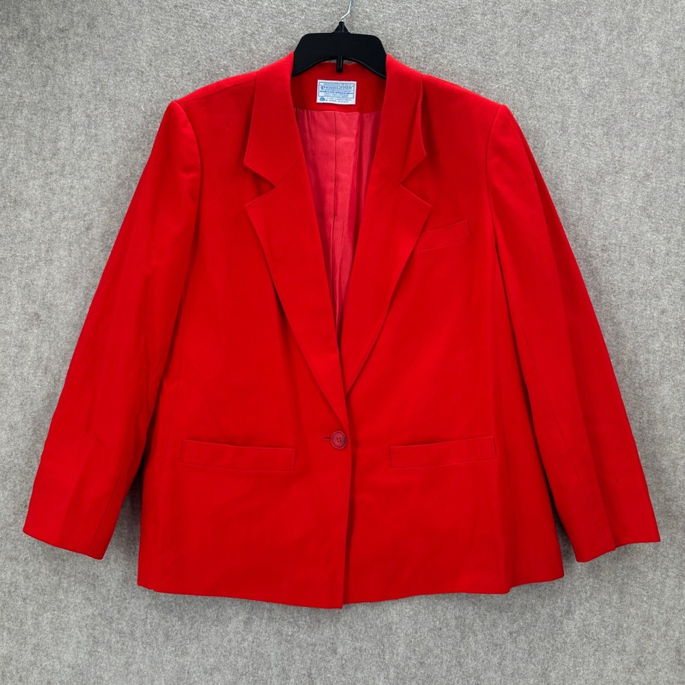 Pendleton Red Wool Blazer Vintage Single Button Jacket Made in‎ USA Womens 12
